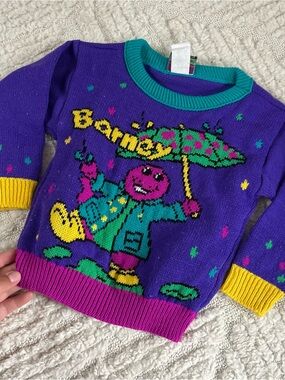 Vintage Purple Barney Kids Sweater with Bright Graphic